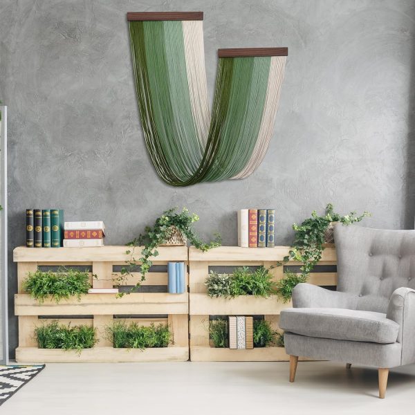CT0508-WA-113GT_4 Buryeah Large Macrame Wall Hanging Green Boho Woven Tapestry Modern Art Decor for Kitchen Bedroom Living Room 18"x32"