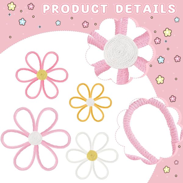 Ganeen 4 Pcs Daisy Wall Decor Bedroom Nursery Flower Boho Art | Daisy Flower Cute Boho Wall Hanging Art Colorful Pastel Pink Yellow floral Bohemian Room Decorations Nursery