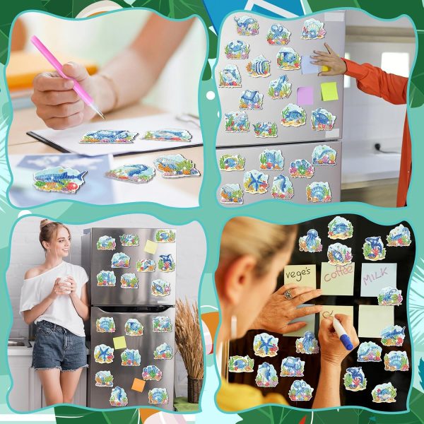 Xuhal 30 Pcs Summer Diamond Painting Magnets Ocean Animal Diamond Art Magnet Kits for Adults 5D Rhinestone Beach Under The Sea Animal Refrigerator Magnetic Sticker for DIY Craft Fridge Ocean Gifts