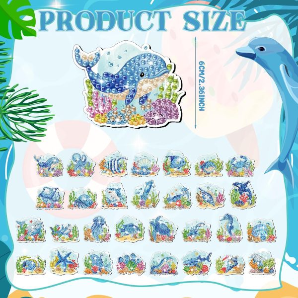 Xuhal 30 Pcs Summer Diamond Painting Magnets Ocean Animal Diamond Art Magnet Kits for Adults 5D Rhinestone Beach Under The Sea Animal Refrigerator Magnetic Sticker for DIY Craft Fridge Ocean Gifts