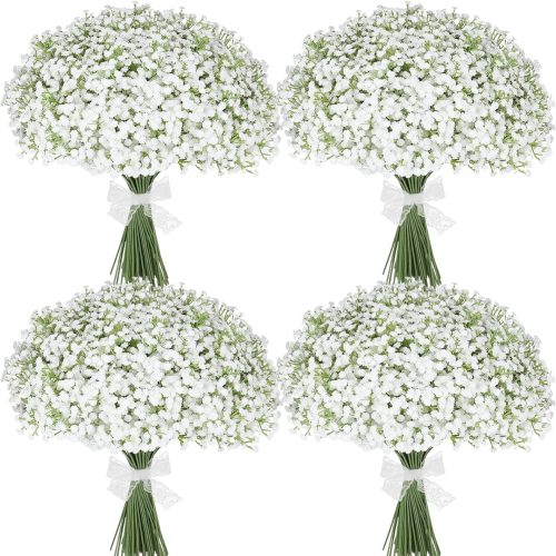 Babys Breath Artificial Flowers Bulk, 30 Pcs White Gypsophila | 17.7" Real Touch Realistic Fake Flowers, Wedding Centerpieces, Baby Shower DIY Decor, Home Decor, Vase Filler, Bridal Bouquet