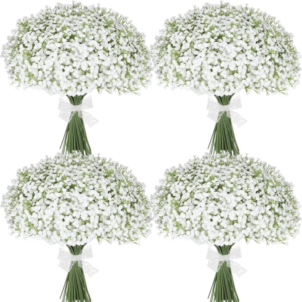 Babys Breath Artificial Flowers Bulk, 30 Pcs White Gypsophila | 17.7" Real Touch Realistic Fake Flowers, Wedding Centerpieces, Baby Shower DIY Decor, Home Decor, Vase Filler, Bridal Bouquet
