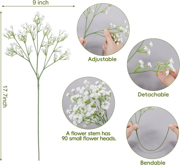 Babys Breath Artificial Flowers Bulk, 30 Pcs White Gypsophila | 17.7" Real Touch Realistic Fake Flowers, Wedding Centerpieces, Baby Shower DIY Decor, Home Decor, Vase Filler, Bridal Bouquet