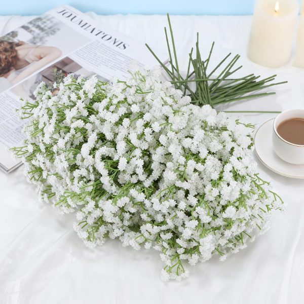 Babys Breath Artificial Flowers Bulk, 30 Pcs White Gypsophila | 17.7" Real Touch Realistic Fake Flowers, Wedding Centerpieces, Baby Shower DIY Decor, Home Decor, Vase Filler, Bridal Bouquet