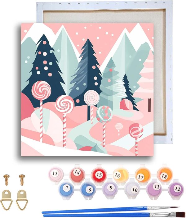 CT0520-PBN-28GT_2 Ginfonr Framed Paint by Numbers Kit for Adults, Christmas Acrylic Paint by Numbers on Canvas, Santa Oil Painting with Brushes, Adults Paint-by-Number Kits for Home Wall Decor (4PCS 8x8inch)