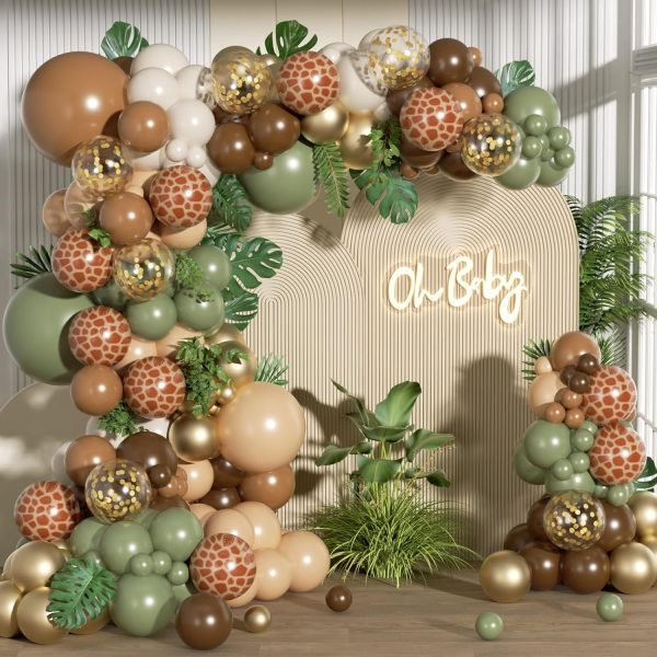 152pcs Jungle Safari Balloon Garland Arch Kit with Green Brown Balloons | Safari Baby Shower, Birthday Party Decorations
