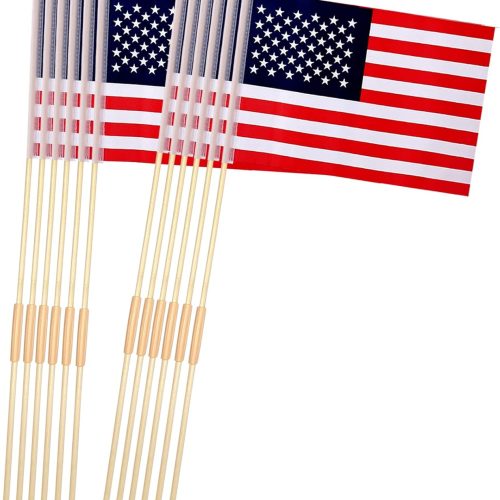 12 Pack 8x12 Inch American Flags on Stick, American Flag for Outside | US Handheld Flags with Grounded Multi-Purpose Flagpole, 250th Anniversary, 4th of July Decorations, Labor Day Patriotic Decor