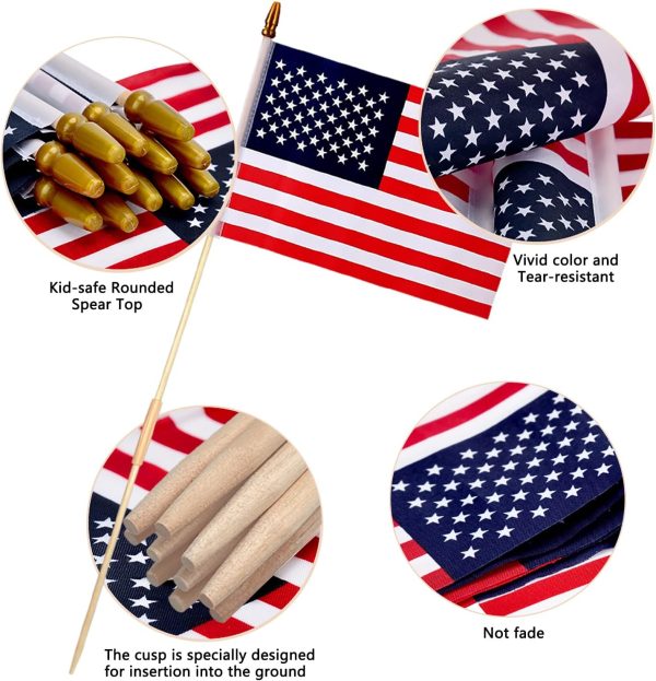 12 Pack 8x12 Inch American Flags on Stick, American Flag for Outside | US Handheld Flags with Grounded Multi-Purpose Flagpole, 250th Anniversary, 4th of July Decorations, Labor Day Patriotic Decor