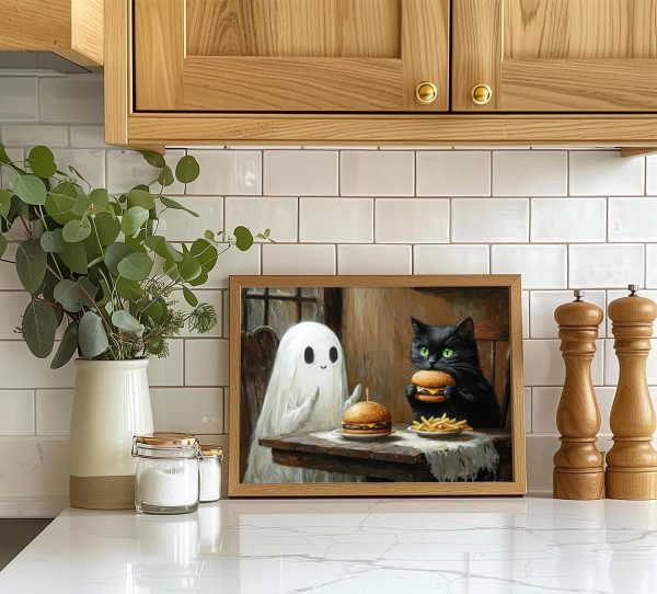 6Pcs Halloween Ghosts Wall Art Ghost Black Cat Funny Gothic Wall Decor Pictures Retro Horror Creepy Dark Academia Poster Prints for Bedroom Gallery Bar Home Decoration 8x10in Unframed