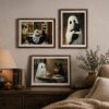 6Pcs Halloween Ghosts Wall Art Ghost Black Cat Funny Gothic Wall Decor Pictures Retro Horror Creepy Dark Academia Poster Prints for Bedroom Gallery Bar Home Decoration 8x10in Unframed