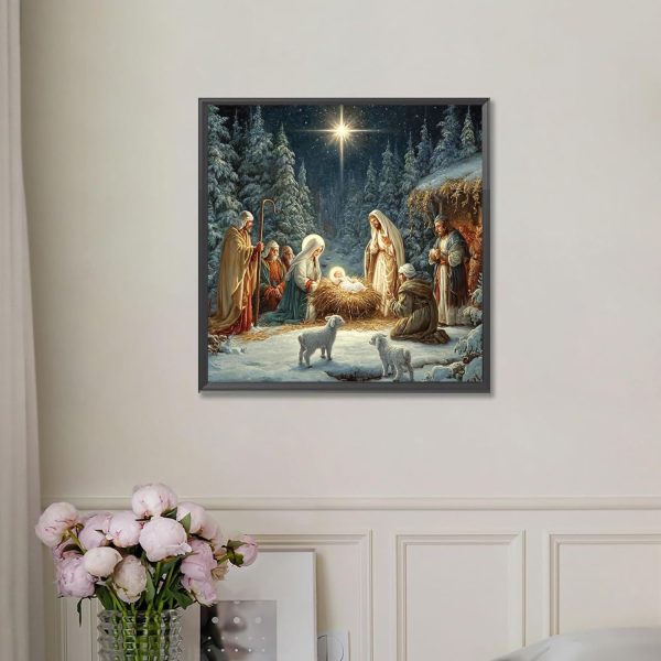 NBSDDZY Diamond Art Kits for Adults Jesus Nativity 5D DIY Round Full Drill Diamond Painting Kits for Beginners, Crystal Rhinestones Dot Gem Art Easy, Home Wall Decor 11.8x11.8 Inch