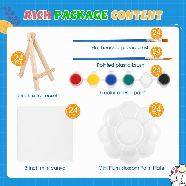 ESRICH 24 Set Mini Acrylic Paint Kit, Mini Stretched Canvas with Easel | Acrylic Paint Strips, Paint Palettes, Painting Brushes, Mini Canvas and Easel Set for Kids Artists Beginner, Gift