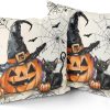 Giwawa Halloween Pillow Covers Set of 2- Rustic Spooky Pumpkin Black Cat Cotton Double Sided Throw Pillow Cases- Gothic Spider Web Bats Soft Cushion Cover 18"x18" for Sofa Porch Holiday Decor