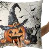 Giwawa Halloween Pillow Covers Set of 2- Rustic Spooky Pumpkin Black Cat Cotton Double Sided Throw Pillow Cases- Gothic Spider Web Bats Soft Cushion Cover 18"x18" for Sofa Porch Holiday Decor