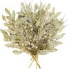 CT07013BTS217GT_1 Winlyn 24 Pcs Christmas Glitter Artificial Leaf Picks Pine Needles Pinecone Berries Stems Champagne Glittered Christmas Tree Sprays for Holiday Floral Arrangements Centerpiece DIY Wreaths Garlands