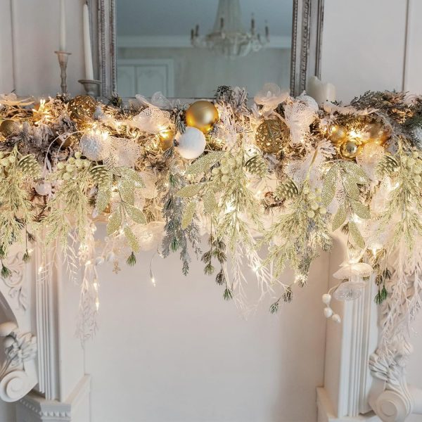 CT07013BTS217GT_4 Winlyn 24 Pcs Christmas Glitter Artificial Leaf Picks Pine Needles Pinecone Berries Stems Champagne Glittered Christmas Tree Sprays for Holiday Floral Arrangements Centerpiece DIY Wreaths Garlands