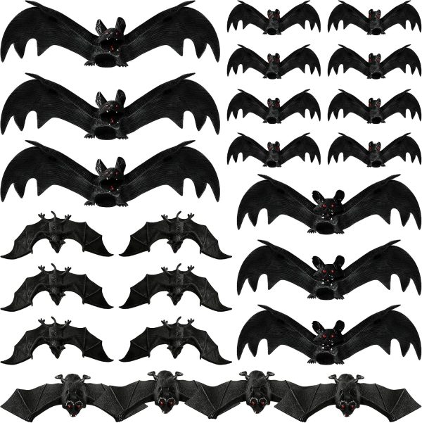 CT07018HLD109GT_1 24PCS Halloween Hanging Bats, 5 Sizes Realistic Bat Decorations | 24PCS Bat Set • 5 Different Sizes • Realistic 3D Design • Easy Hanging • Indoor & Outdoor Decor