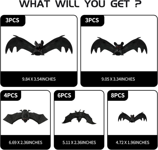 CT07018HLD109GT_4 24PCS Halloween Hanging Bats, 5 Sizes Realistic Bat Decorations | 24PCS Bat Set • 5 Different Sizes • Realistic 3D Design • Easy Hanging • Indoor & Outdoor Decor