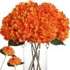Kisflower Orange Hydrangea Artificial Flowers - 6pcs Faux Hydrangea Flowers, Fake Flowers for Table Centerpiece, Silk Hydrangea Flowers with Stems for Home Wedding Party Decor