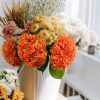 Kisflower Orange Hydrangea Artificial Flowers - 6pcs Faux Hydrangea Flowers, Fake Flowers for Table Centerpiece, Silk Hydrangea Flowers with Stems for Home Wedding Party Decor