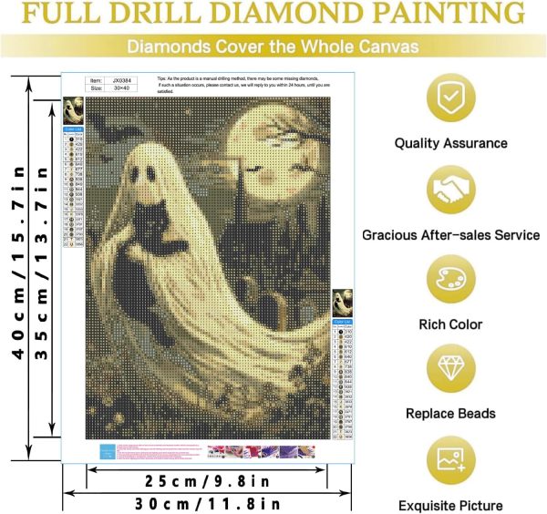YERUOUIU Ghost Diamond Art Kits for Adults,Halloween Ghost Full Drill Diamond Painting Kits for Beginners,5D DIY Gem Art Paint by Diamonds Dots Crafts for Home Wall Decor 12x16 Inch