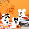 Halloween Mouse Shaped Cute Ghost Table Decor, 3 Pcs White Ghost Wooden Signs, Witch Pumpkin Spider Wood Centerpiece Tabletop Ornament for Holiday Tiered Tray Halloween Party Decoration