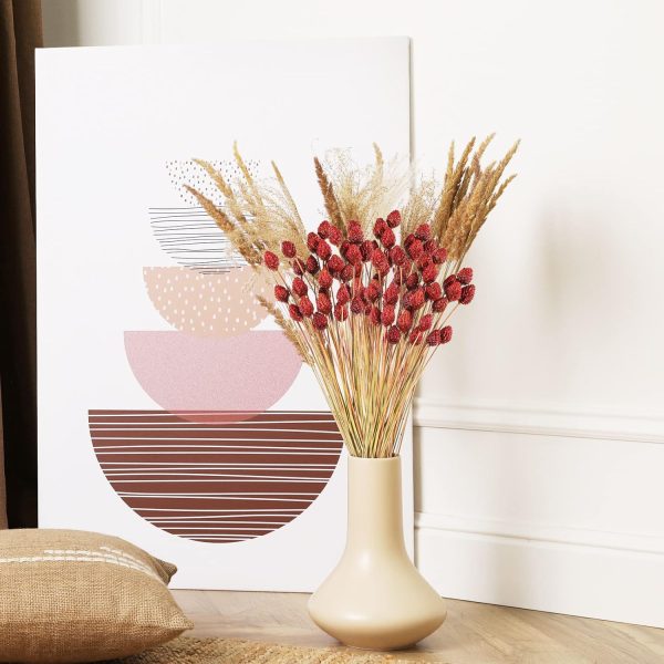 Rtteri 60 Pcs Red Dried Flowers with Stems for Vase Bouquet Bulk 16" Mini Ball Flowers Natural Fall Dried Pine Ball Eternal Life with Wedding Decor Bridal Shower Arrangement Party Table Decor