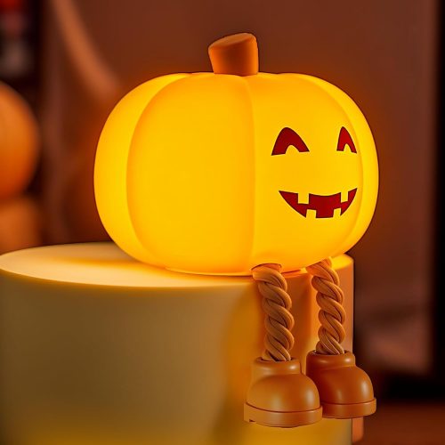 YISSVIC Cute Pumpkin Night Light Rechargeable Halloween Decor Pumpkin Lamp | Squishy Silicone 3-Level Dimmable Brightness Touch Control 30-Minute Timer, for Kids Family Bedroom Fall Decorations
