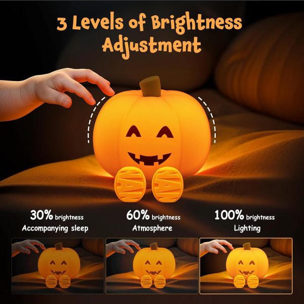 YISSVIC Cute Pumpkin Night Light Rechargeable Halloween Decor Pumpkin Lamp | Squishy Silicone 3-Level Dimmable Brightness Touch Control 30-Minute Timer, for Kids Family Bedroom Fall Decorations