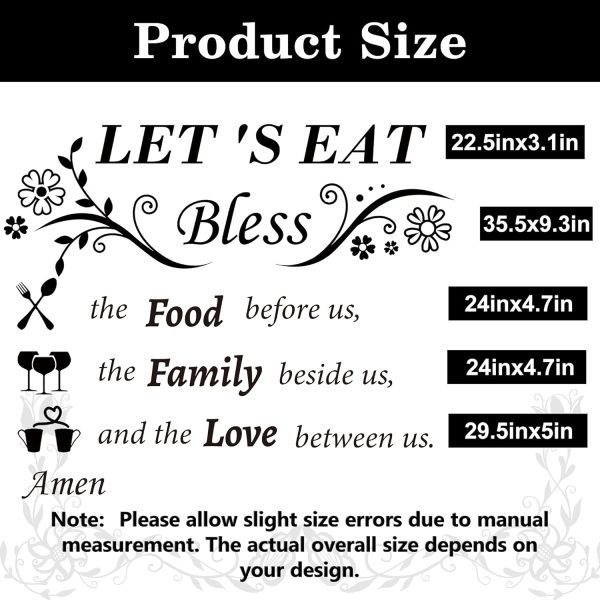 Large Kitchen Wall Decals Vinyl Dinner Meal Prayer Quotes Wall Stickers | Let‘s Eat Bless the Food Before Us Sign,Positive Saying Stickers,Dinning Room Home Restaurant Wall Decorations