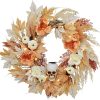 GarveeHome 22 in Halloween Skull Wreaths for Front Door, Fall Maple Leaves Wreath with Lights White Pumpkins Roses, Halloween Decorations for Porch Window Indoor Outdoor Decor