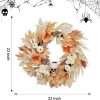 GarveeHome 22 in Halloween Skull Wreaths for Front Door, Fall Maple Leaves Wreath with Lights White Pumpkins Roses, Halloween Decorations for Porch Window Indoor Outdoor Decor