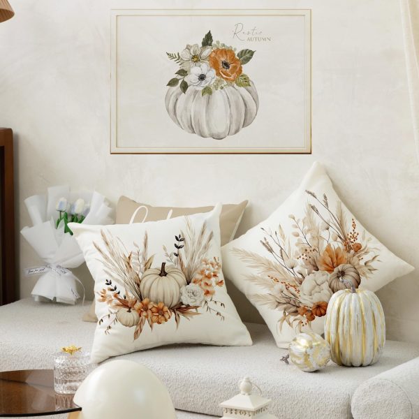 CT0811ZRA474GT_2 Fall Pumpkin Khaki Throw Pillow Covers Thanksgiving Home Decor | Autumn Bohemia 18x18 Inch Pillow Cover, Thankful Grateful Pillowcase Set of 4, Pillows Decor for Cushion Case Sofa Couch
