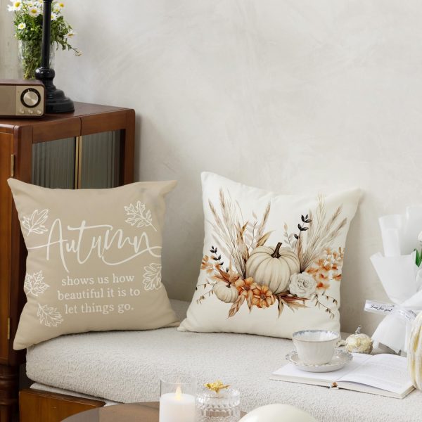 CT0811ZRA474GT_3 Fall Pumpkin Khaki Throw Pillow Covers Thanksgiving Home Decor | Autumn Bohemia 18x18 Inch Pillow Cover, Thankful Grateful Pillowcase Set of 4, Pillows Decor for Cushion Case Sofa Couch