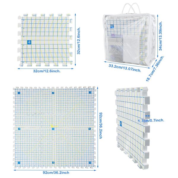 LAMXD Blocking Mats for Knitting - Extra Thick Blocking Boards with Grids with 22PCS Knitting blockers and 100 T-pins for Needlework or Crochet - Pack of 9