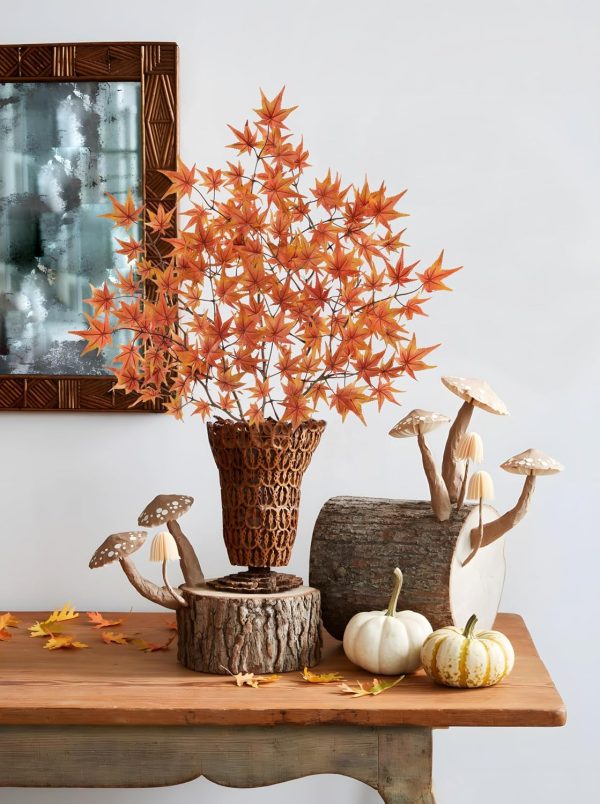 CT0816ZRA1417GT_4 3 Pcs Artificial Maple Leaves Branches 23.6 Inch Fake Fall Maple Plants Autumn Leaf Bushes Faux Silk Foliage for Home Thanksgiving Centerpiece Farmhouse Fireplace Halloween Décor - Orange