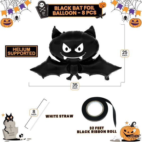 KatchOn Black Bat Balloons 35 Inch, Pack of 8 | Summerween Bat Balloon for Summerween Party Decorations, Halloween Bat Foil Balloon For Spooky Summer Decorations