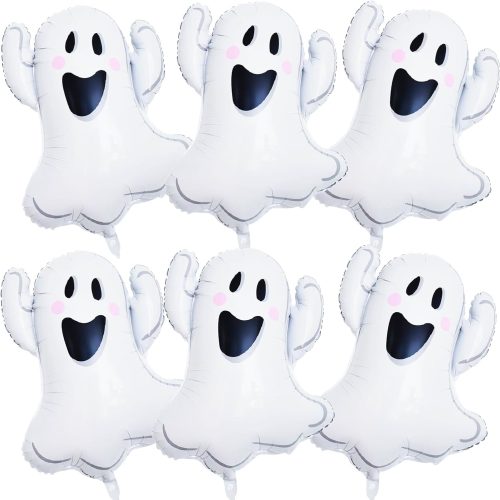 6 Pieces 28 Inches Halloween Ghost Balloons, Large Cute Spooky Foil Ghost-Shaped Balloons for Indoor Outdoor Halloween Decorations, Trick or Treat, Haunted House Party Favors