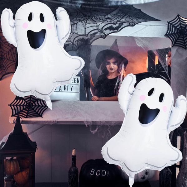 6 Pieces 28 Inches Halloween Ghost Balloons, Large Cute Spooky Foil Ghost-Shaped Balloons for Indoor Outdoor Halloween Decorations, Trick or Treat, Haunted House Party Favors
