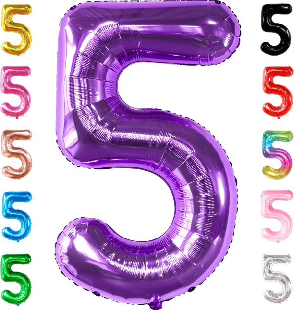 KatchOn Giant Purple Number 5 Balloon - 40 Inch | Mylar Purple Number 5 | Purple Mylar Balloons Number 5 | Purple Five Balloons, Mermaid Birthday Decorations | Purple 5 Balloon For Happy Anniversary