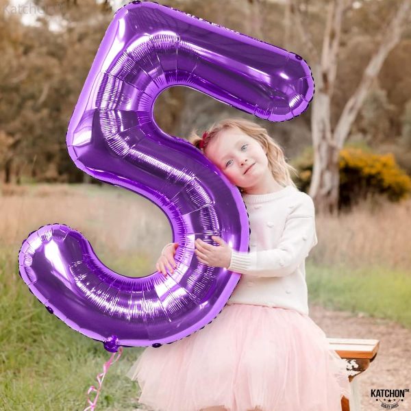 KatchOn Giant Purple Number 5 Balloon - 40 Inch | Mylar Purple Number 5 | Purple Mylar Balloons Number 5 | Purple Five Balloons, Mermaid Birthday Decorations | Purple 5 Balloon For Happy Anniversary
