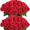 CT0821ZRA500GT_1 FOTEEWL 60 Pcs Artificial Rose Flower Realistic Faux Silk Roses Stem Fake Roses Bouquet for Flower Arrangement,Wedding Centerpieces,Party,Home Decorations (Burgundy)