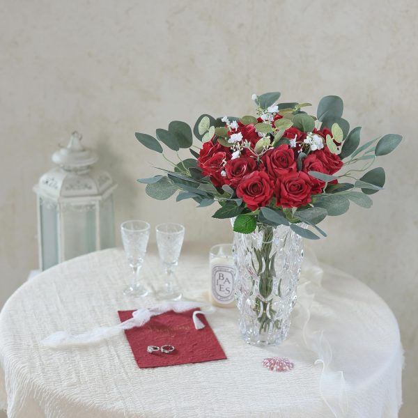 CT0821ZRA500GT_4 FOTEEWL 60 Pcs Artificial Rose Flower Realistic Faux Silk Roses Stem Fake Roses Bouquet for Flower Arrangement,Wedding Centerpieces,Party,Home Decorations (Burgundy)