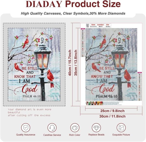 DIADAY Winter Cardinal Diamond Painting Kit with Inspirational Bible Verse, Diamond Art Kits for Adults, Full Drill Diamond Art, 5D DIY Craft Home Wall Decor Gift 12 x 12 Inches