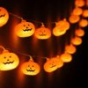 Runleo Halloween Decorations Pumpkin String Lights Battery Operated | 10 ft 20 LED, 3D Cute Waterproof Orange Jack-O-Lantern, Steady/Flickering, Twinkle Light for Indoor Outdoor Porch Party Decor