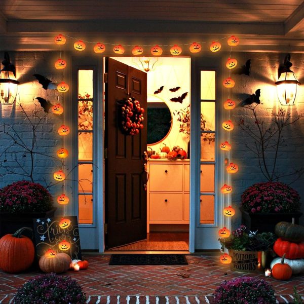 Runleo Halloween Decorations Pumpkin String Lights Battery Operated | 10 ft 20 LED, 3D Cute Waterproof Orange Jack-O-Lantern, Steady/Flickering, Twinkle Light for Indoor Outdoor Porch Party Decor