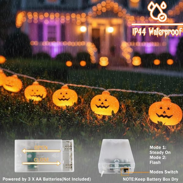 Runleo Halloween Decorations Pumpkin String Lights Battery Operated | 10 ft 20 LED, 3D Cute Waterproof Orange Jack-O-Lantern, Steady/Flickering, Twinkle Light for Indoor Outdoor Porch Party Decor