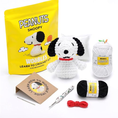 The Woobles Peanuts Snoopy Crochet Kit for Beginners | As seen on Shark Tank, Officially licensed Peanuts Snoopy: Easy Peasy Yarn, hook, safety eyes, stuffing, video tutorials