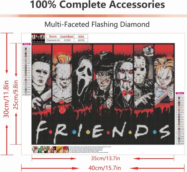 WEUOPG 5D Diamond Painting Kits for Adults, Halloween Diamond Art Kits, Horror Movie Characters Diamond Art Paint with 5D Round Diamonds, DIY Gem Painting Kit for Home Wall Decor 16x12inch