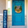 CTPAR-S-179_2 Spring 3D Sunflower Door Sign Summer Welcome Wreaths for Front Door Decoration with Buffalo Bow 12 Inch Wood Hanging Farmhouse Porch Wall Decor Indoor Outdoor